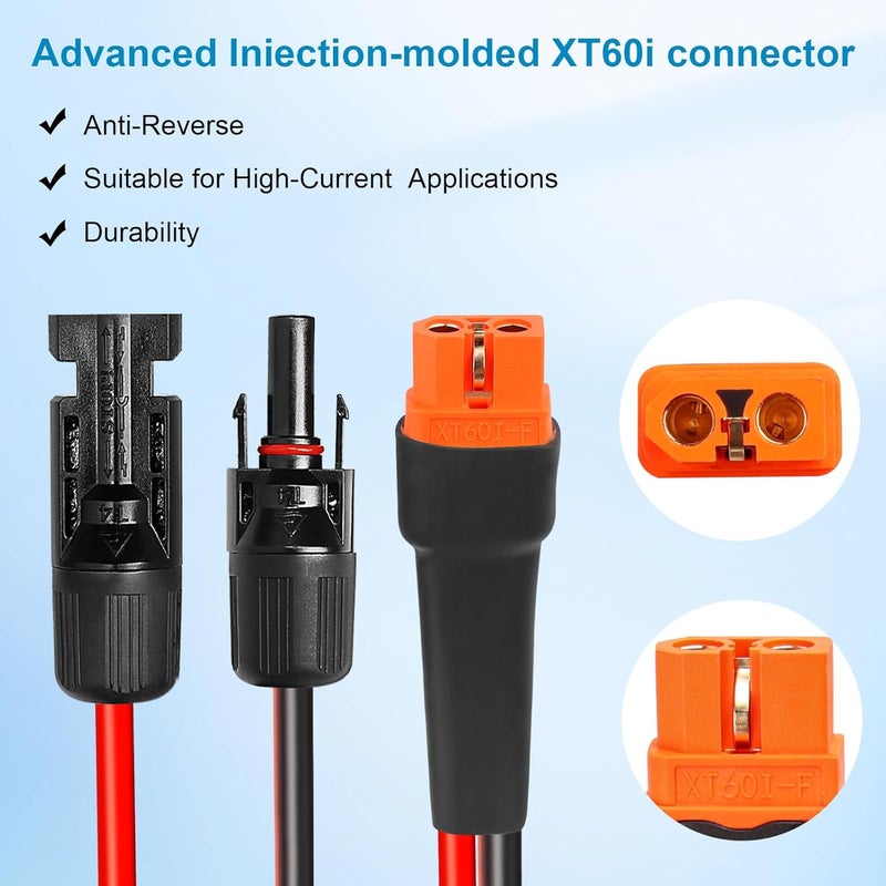 Kimbluth 10AWG 15FT Solar to XT60i Extension Cable 3 6 10 35 50 75 100FT Heavy Duty Adapter Cable Connector to XT60i Wire for Portable Power Station, Solar Panel, RV, Battery, Renewable Energy Applications - Image 2